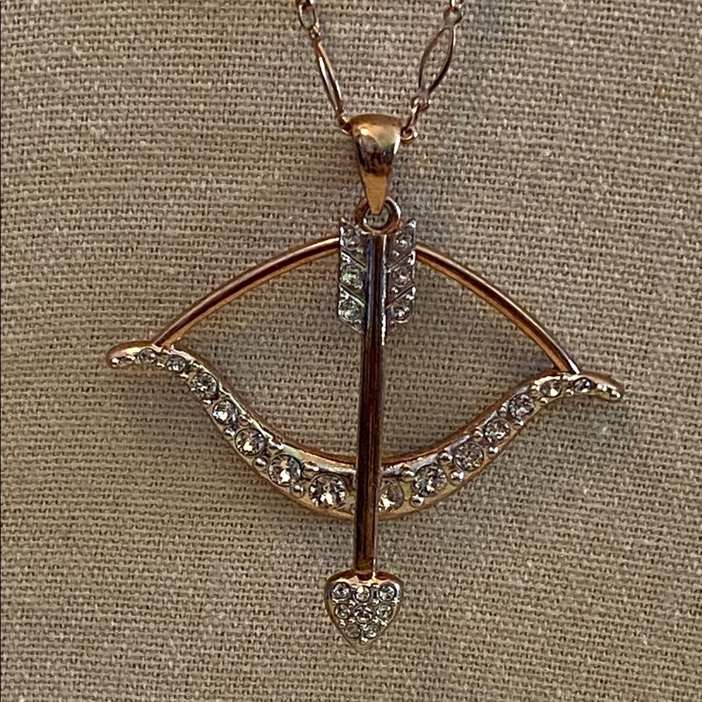 Vintage Rose Gold,  Signed Bow and Arrow Pendant Necklace